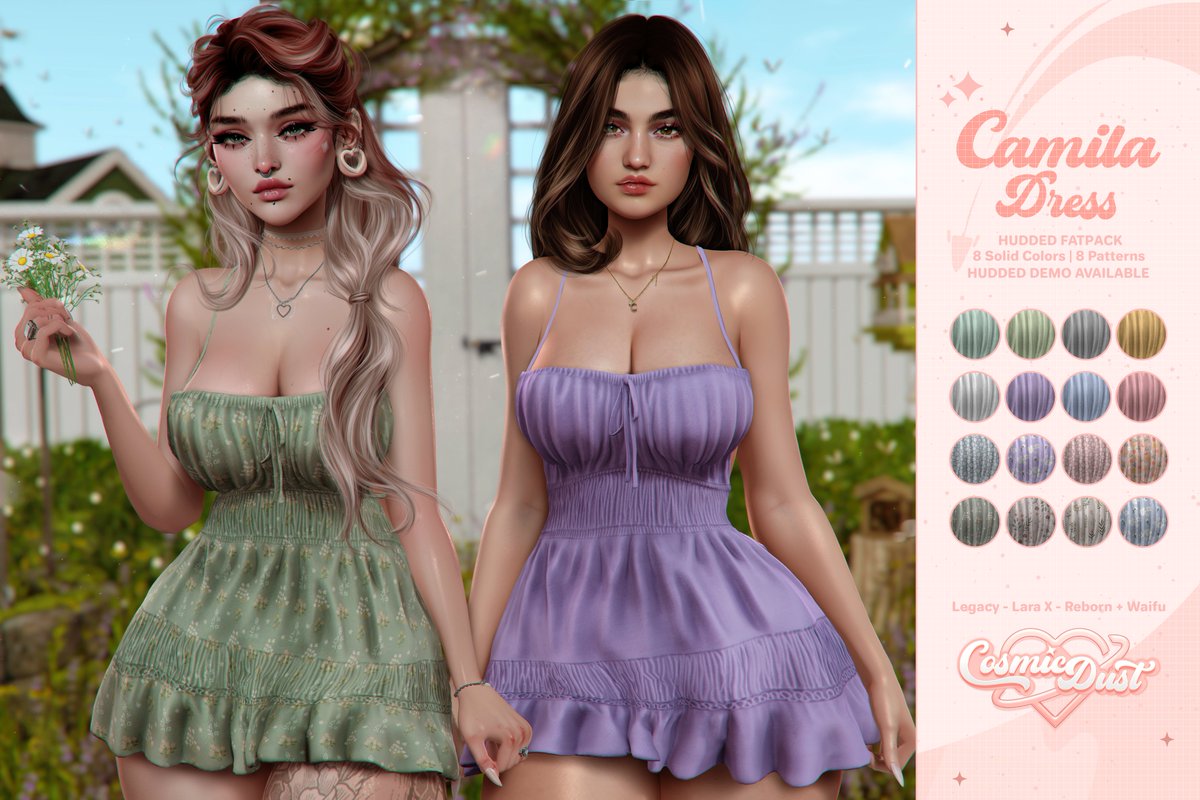 [Cosmic Dust] - Camila Dress @ @Kustom9_sl 
Hi Guys! Spring is here and so I decided to make a cute sundress for you all.

Bodies: Legacy, Lara X, Reborn + Waifu

16 Colors

Kustom9 Opens April 15th.

TAXI: maps.secondlife.com/secondlife/kus…

Cam Shop Now: maps.secondlife.com/secondlife/Kus…