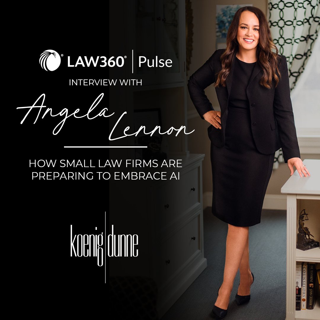 KoenigDunne's tweet photo. Law360 interviewed Angela Lennon to discover how Koenig|Dunne is embracing AI to enhance efficiency and client services! https://t.co/SsviGhBeNI https://t.co/TF6keKm1AI