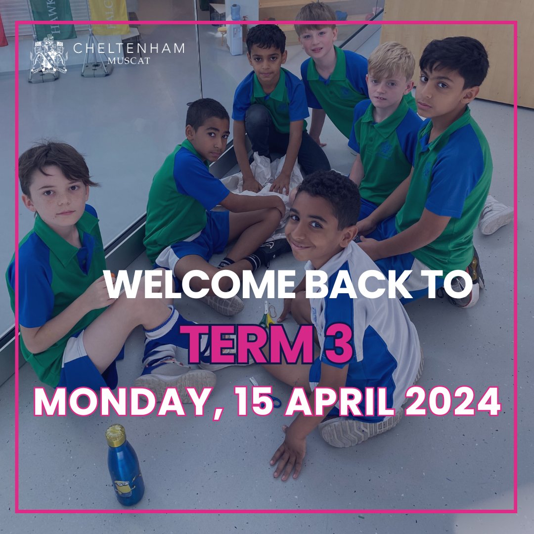 CheltenhamOman's tweet photo. We hope your spring break was restful and that you had a blessed Eid Al Fitr. 
We are excited to have you back on Monday, April 15th, as we embark on an engaging and eventful Term 3 together.
We will see you at 7:30am on Monday. 
#Cheltenham #TermThree #WelcomeBack #BritishSchool https://t.co/WAmvyMcH0j
