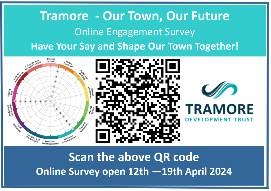 Attention to all of Tramore! Participate in #OurTownOurFuture online survey. Contribute your valuable insights on Tramore as it is currently and what you would like it to be to meet your current and future needs. We are keen to hear from you to help shape priorities for action.