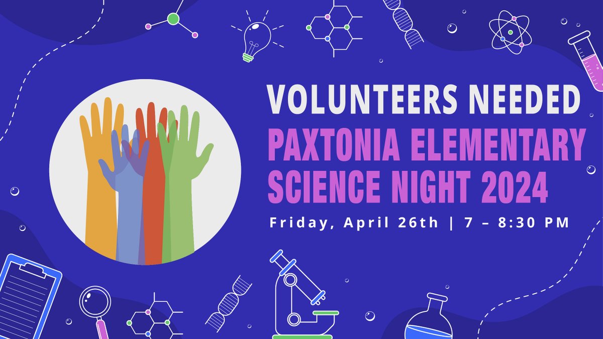 Volunteers needed for the Paxtonia Elementary   Science Night 2024 on 4/16 @  7 – 8:30 PM
Reach out to Kimberlee Waiwada (kwaiwada@hntb.com) or Marisa Lucier (mlucier@paturnpike.com) if  interested in this event for info.