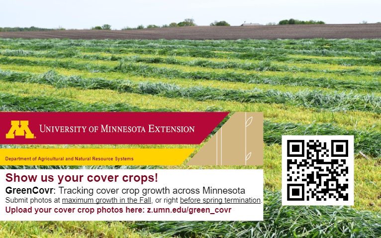 Curious about how much #covercrop growth you got with this year’s unusual winter weather? And planning to terminate your #covercrops soon? Submit a photo to z.umn.edu/green_covr to learn more. You’ll have a chance to win a $50 giftcard!