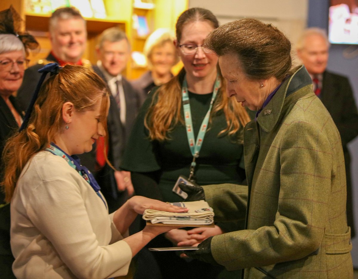 Last week, The Princess Royal was presented with a set of tea towels during her visit to Helmshore Mills Textile Museum. #RoyalFamily #PrincessAnne #PrincessRoyal #Lancashire