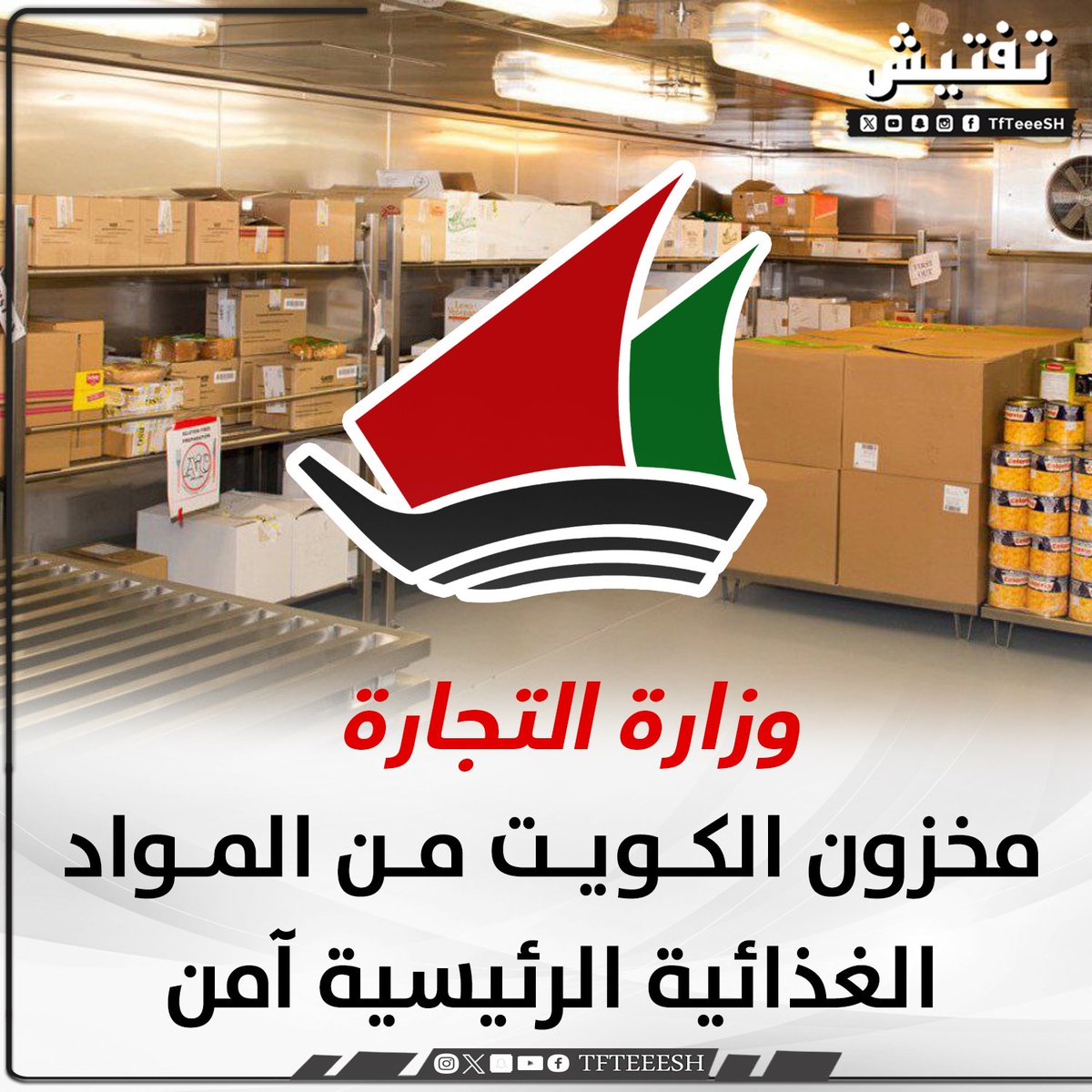 وزارة التجارة : • مخزون الكويت من المواد الغذائية الرئيسية آمن يكفي لمدة تتراوح ما بين 6 أشهر إلى عام . • خطط لدعم ومراقبة الأسواق في حال تطور الأوضاع في المنطقة .