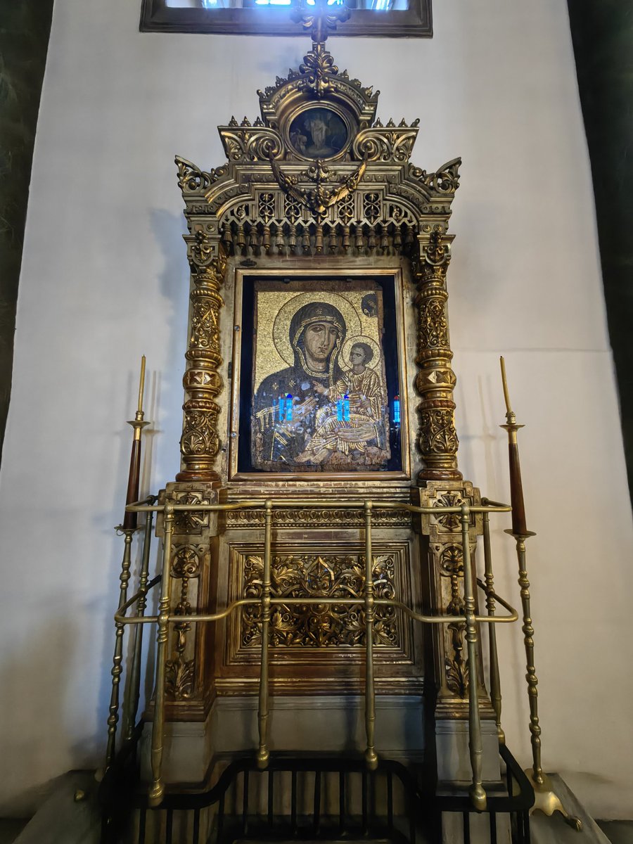 11th-century mosaic of the Virgin Mary with the Christ Child which used to be the patron icon of the Monastery of Pammakaristos. It is now on display in the south aisle of the Patriarchal Church of St. George.