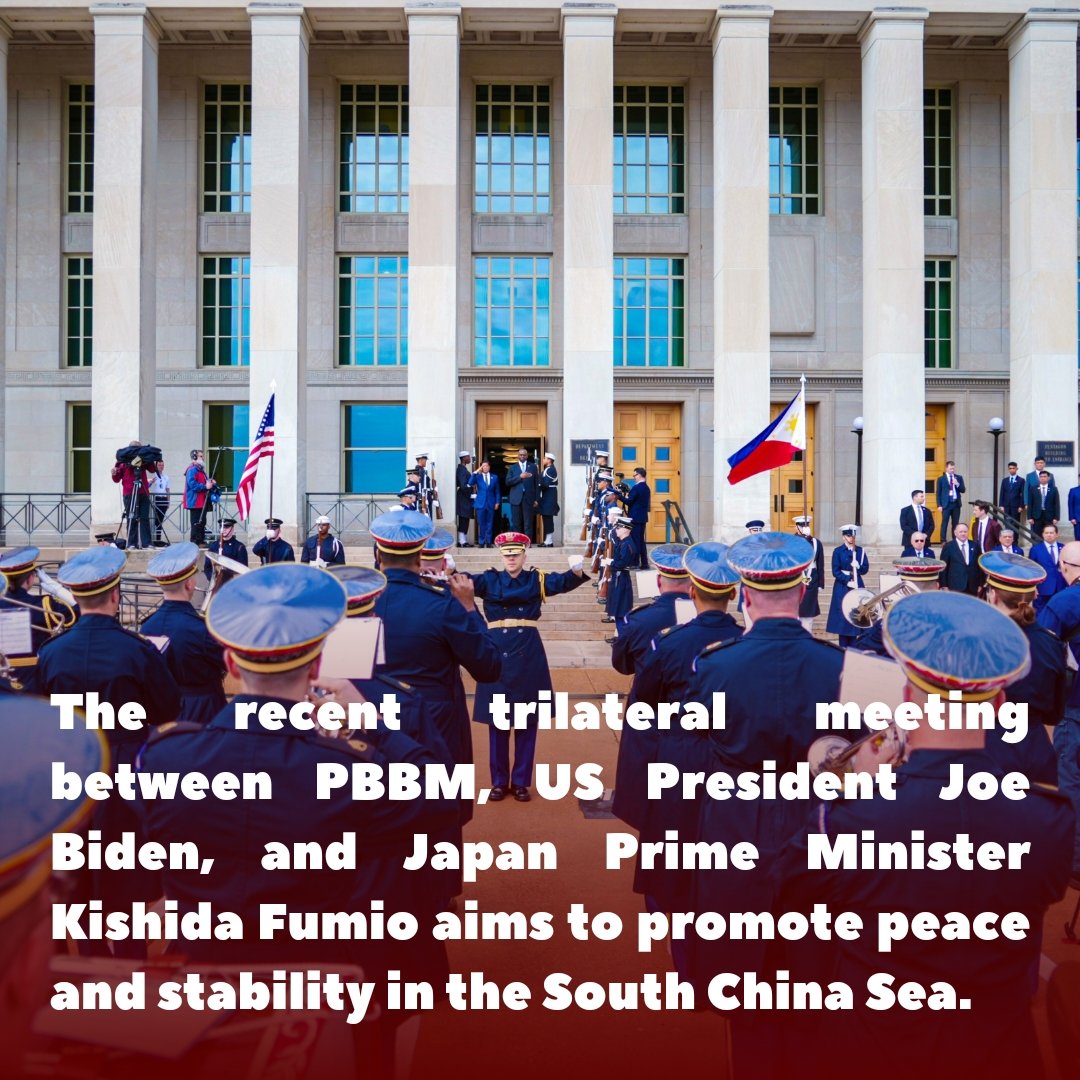 The recent trilateral meeting between PBBM, US President Joe Biden, and Japan Prime Minister Kishida Fumio aims to promote peace and stability in the South China Sea.

Read more: facebook.com/photo/?fbid=44…

#PBBMGoodNews      #UnitedLoyalist
