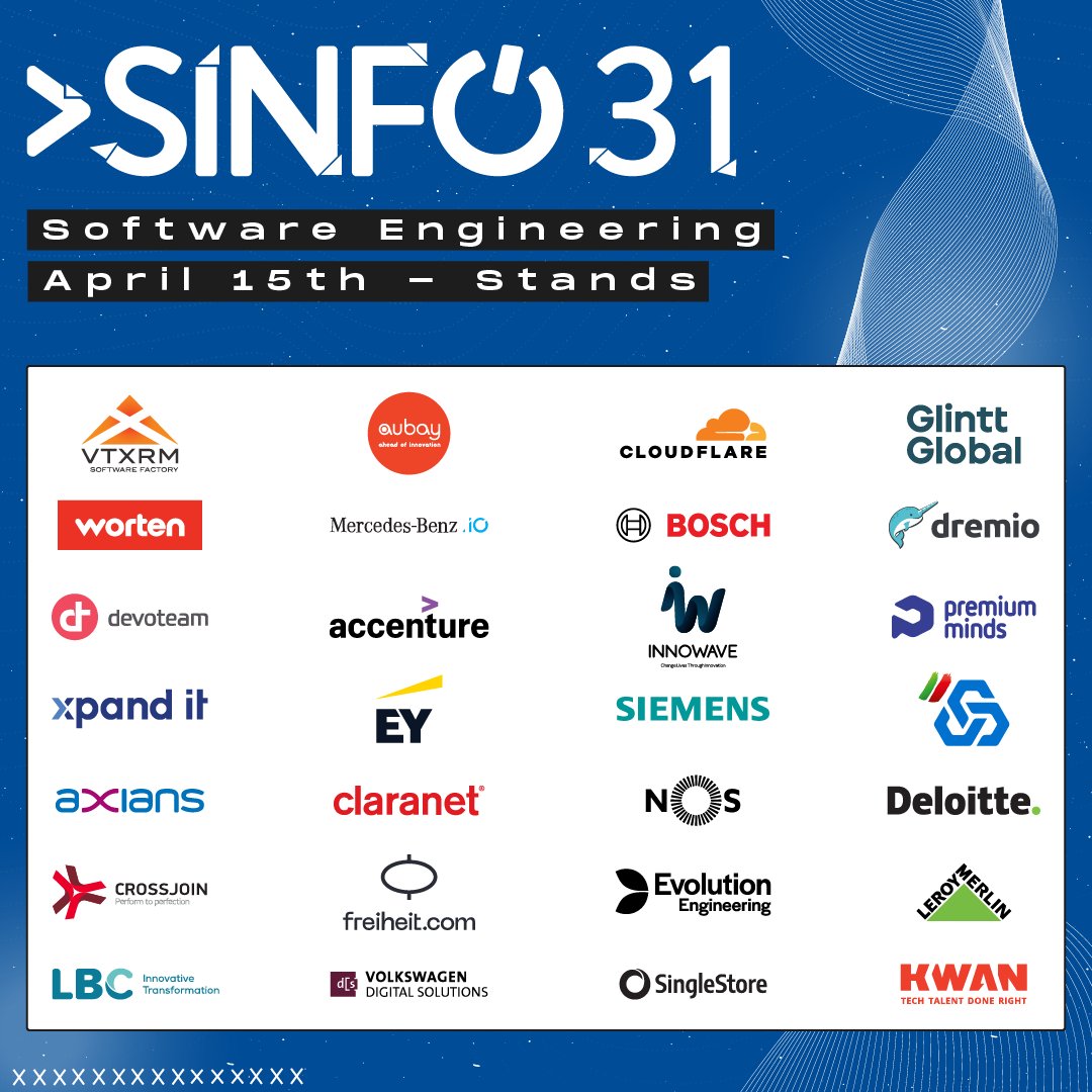 sinfoist's tweet photo. Start planning your day tomorrow at SINFO! 🗓️💙
Get to know our daily program for the Software Engineering Day.✨
See you tomorrow on Tecnico Innovation Center powered by Fidelidade, for the first day of SINFO! 😉 https://t.co/oGl4ndHY16