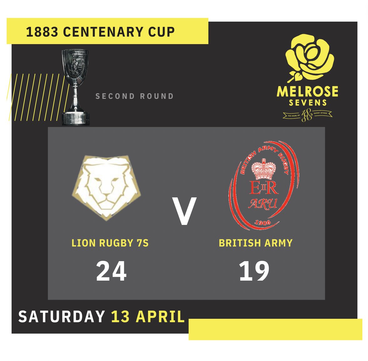 ROUND 2 FINAL SCORE Lion Rugby 7s v British Army 24 - 19 #melrose7s #melroserugby #rugby7s #scottishrugby