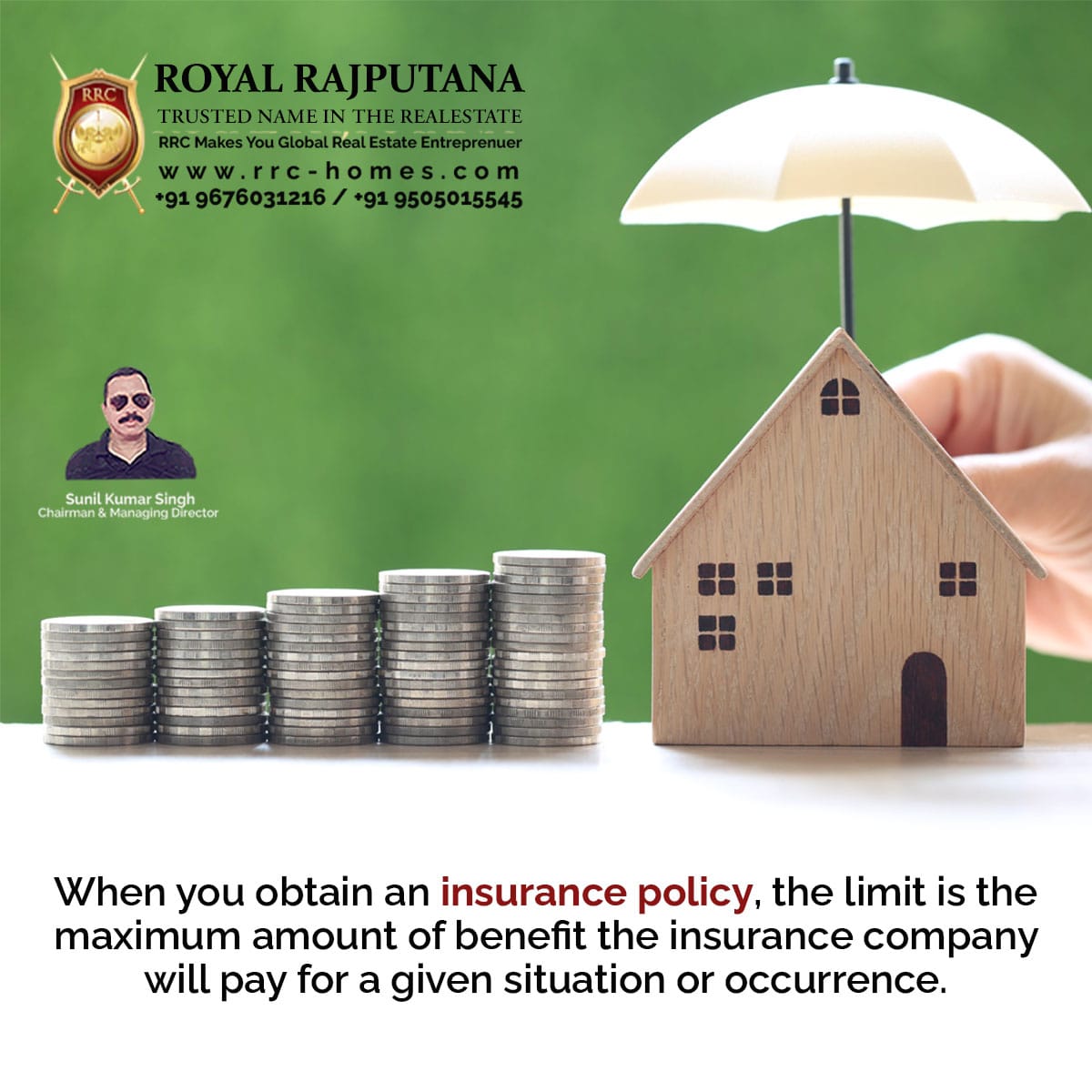 When you obtain an insurance policy, the limit is the maximum amout of benefit the insurance company will pay for a given situation or occurence.

#royalrajputana #royalrajputanahomes #rrc #rrchomes #quote #positive #negative #situation #insurance #policy #limit #amount #company
