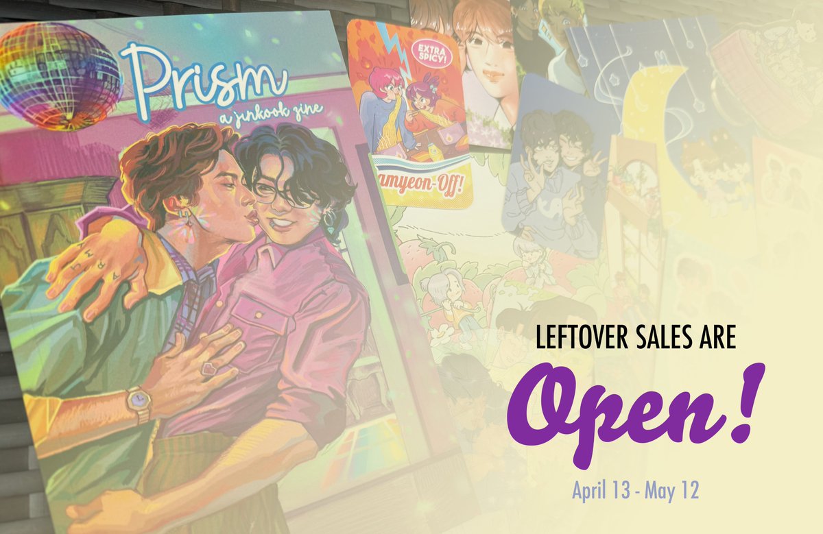 jinkook_zine's tweet photo. 🌈 LEFTOVER SALES ARE OPEN! 🌈

This is your last chance to get a copy of Prism: A JinKook Zine or any of our merch! 💛 We have a very limited stock of everything, so make sure you don't miss out! 

🛒 https://t.co/UF6Bs1UyQj 
📅 Shop closes May 12th @ 11:59 PM PST https://t.co/Ay4ZwIhYuE