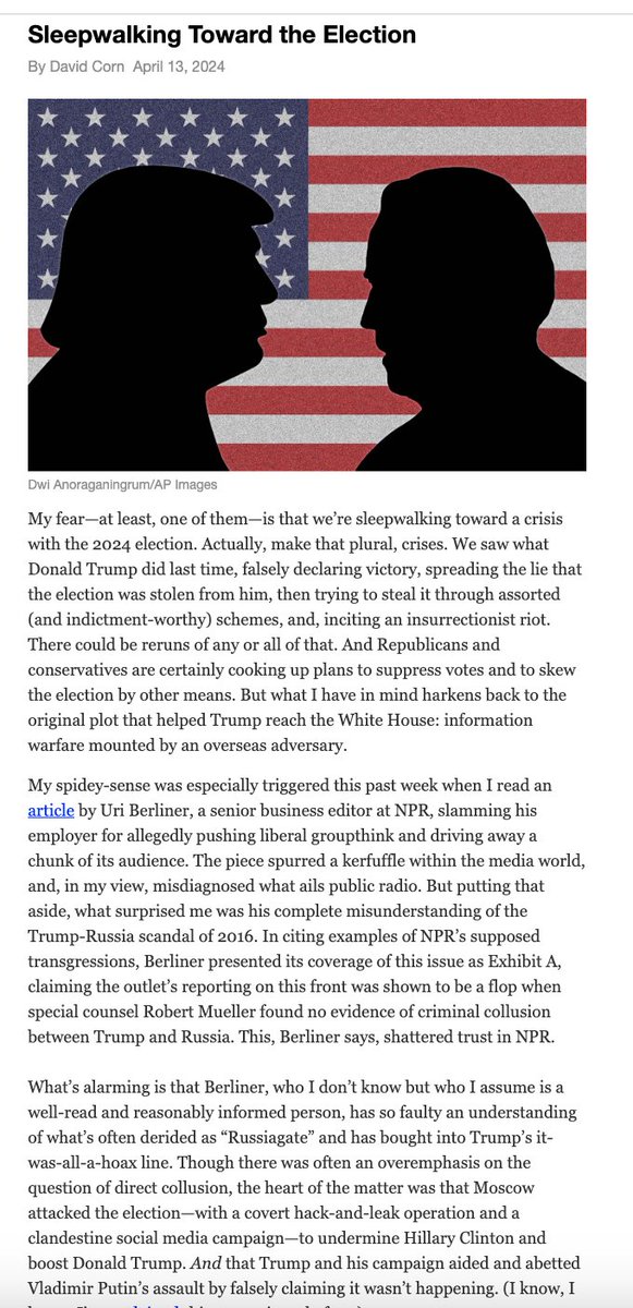 I know lots of folks don't want to hear this. But we're sleepwalking toward an election threatened by yet another Russian attack. Check out the new issue of my #OurLand newsletter. link.motherjones.com/public/35024105 Get your FREE trial subscription to OUR LAND at davidcorn.com