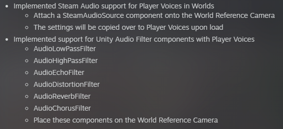 Dude, #ChilloutVR added Steam Audio Support for Voices!

Sound Physics on Voices!!!

oh and support for Unity's Audio Filters on voices

That's hype!