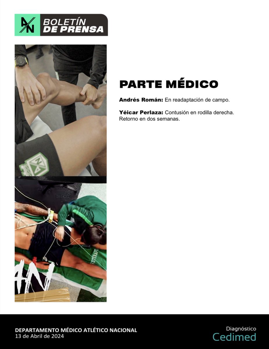 ⚕️Parte Médico⚕️ Este es el reporte médico de nuestro equipo, previo al juego ante Santa Fe. #VamosVerde🟢⚪