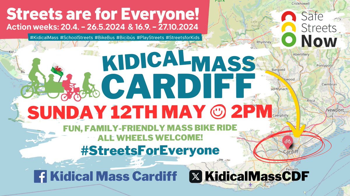 YES YES YES! @KidicalMassCDF is on #KidicalMass International Action Weeks Map! JOIN US to demand #StreetsForEveryone & #SafeStreetsNOW in Wales! 🚲🎶✊🏴󠁧󠁢󠁷󠁬󠁳󠁿 📅 SUNDAY 12TH MAY @ 2PM 🗺️ Route info coming soon! 🤩 FUN planned inc. picnic, music & filming! 👍 Give a like & share!