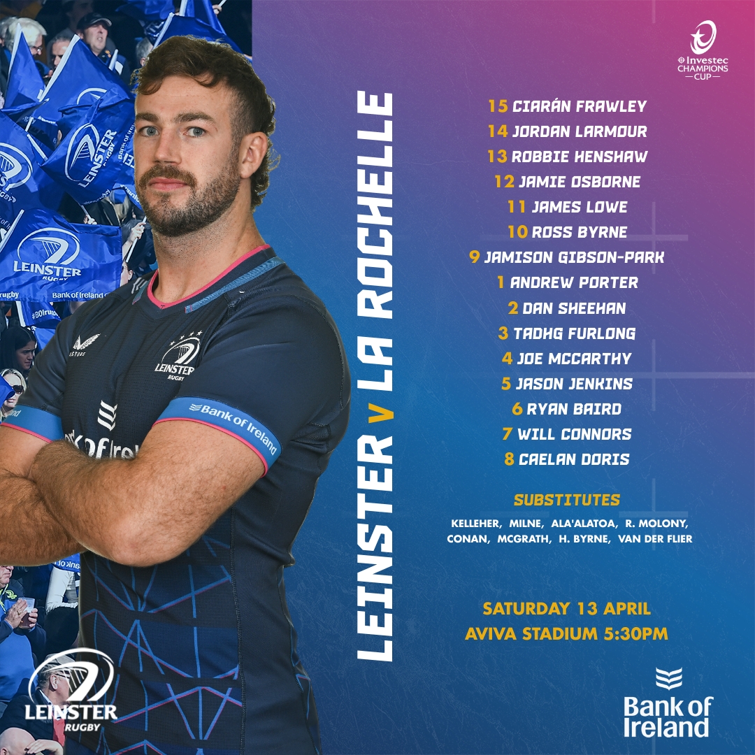 👕 | There is one late change for Leinster Rugby. Ciarán Frawley replaces Hugo Keenan. Harry Byrne moves onto the bench. #LEIvSR #FromTheGroundUp