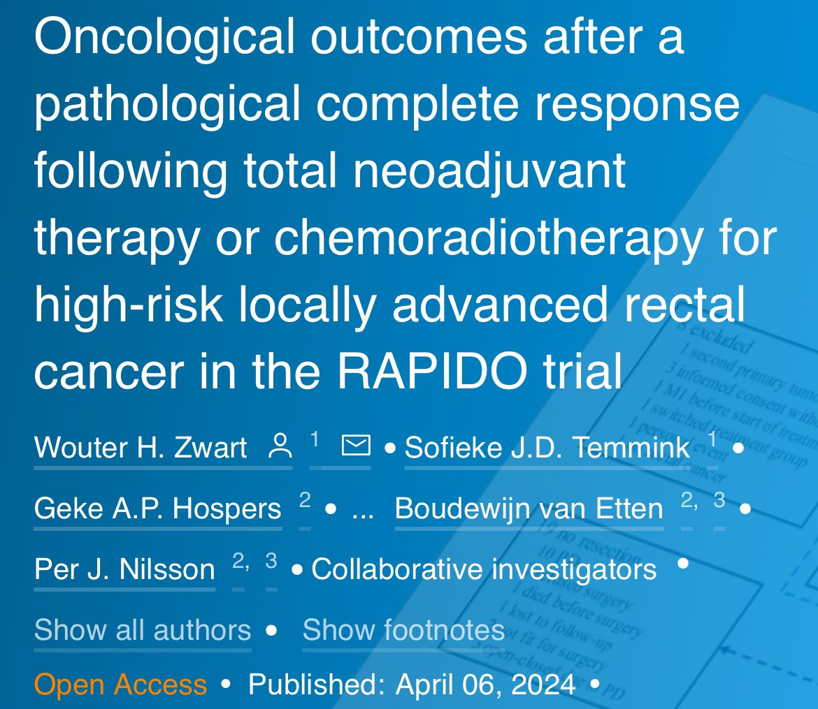 Erman_Akkus's tweet photo. 📊Outcomes after pCR in RAPIDO trial of rectal cancer

✅pCR rates:
-TNT: 28%, CRT: 14%
✅Following pCR, similar 5-year cumulative time-to-recurrence and overall survival
-TTR: 8% vs 7%
-OS: 94% vs 93%
✅Parameters associated with pCR:
-TNT
-pre-treatment CEA<5
-tumour size <40 mm
-cT2

❓Would TNT with long-course RT (as in PRODIGE23) differ the TTR and OS among patients with pCR?

👉https://t.co/Iqu8Jlhh6i

@EORTC @OncologyAdvance @ASTRO_org @ESTRO_RT @myESMO @DenizCanGuven1 @dromerdizdar 
#Oncology #Cancer #rectal #MedX