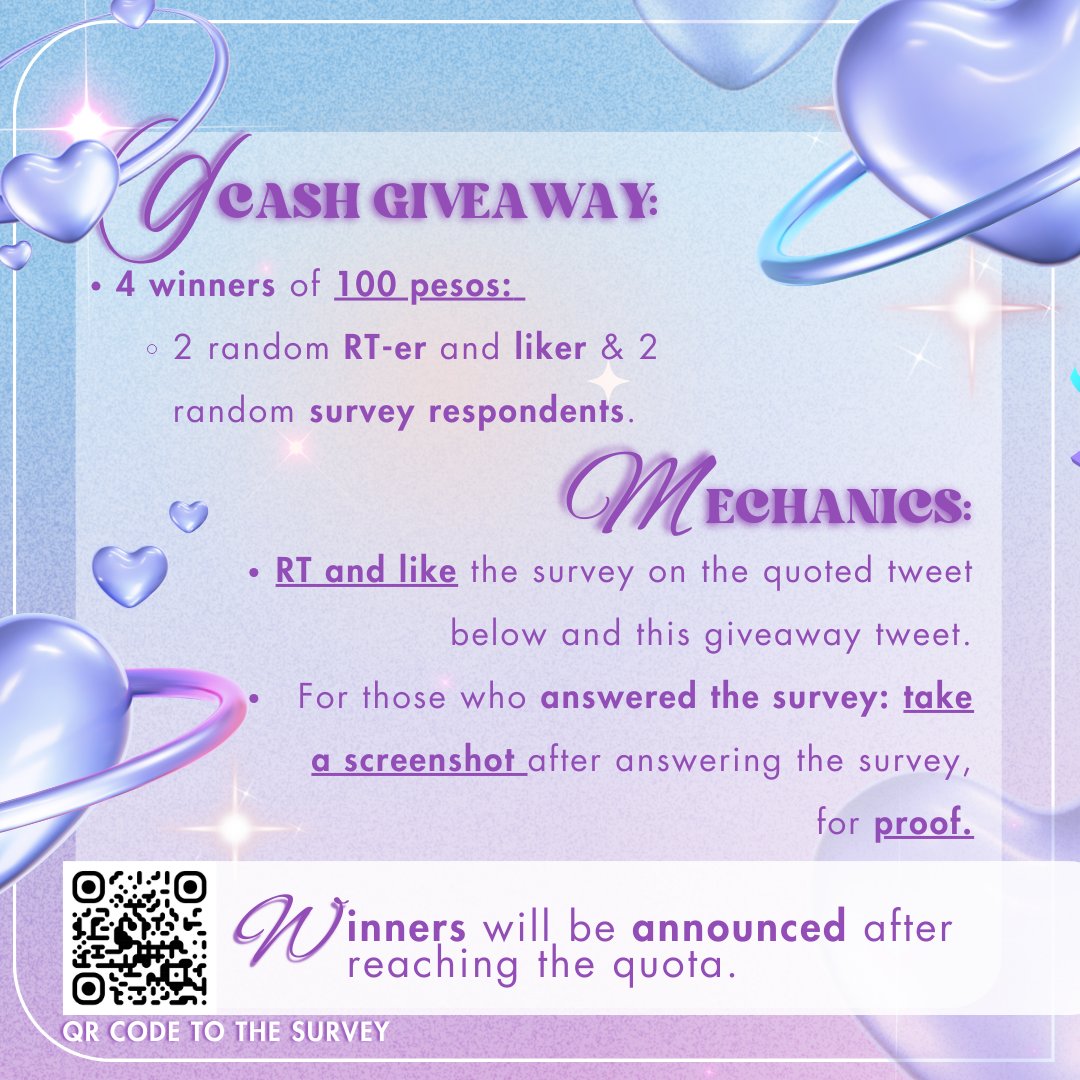 ˗ˏˋ HELLO, YEOROBUN ´ˎ˗

wala na bang pang payo ng merch or sf? o kulang pa pang concert mo? worry no more, we got u!

sabi nga ni mother lee hyori, 𝙟𝙪𝙨𝙩 𝙤𝙣𝙚 10 𝙢𝙞𝙣𝙪𝙩𝙚 to answer this survey and get a chance to win GCASH PRIZE! 

inch so much? secure our prize now! 🧺