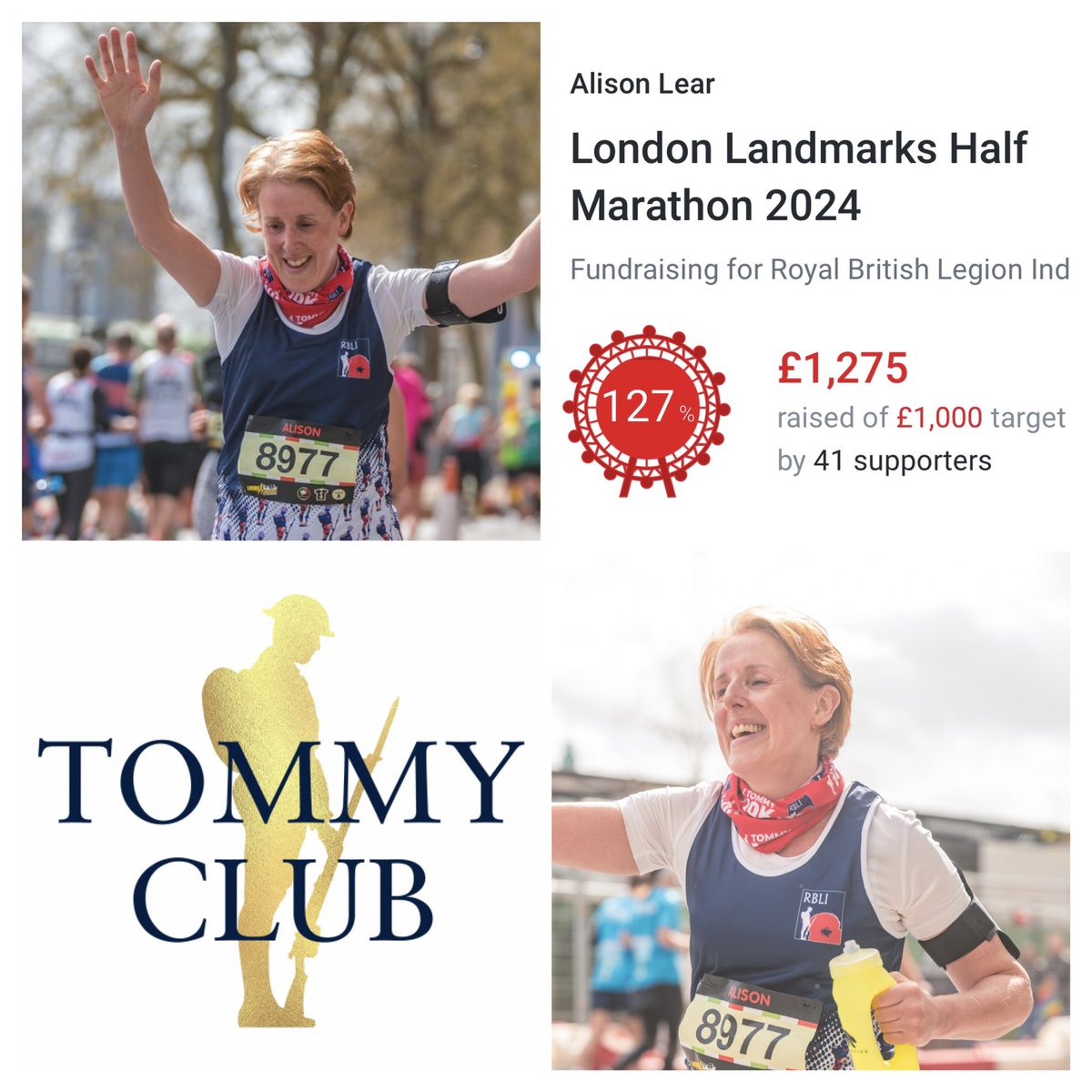 A week on from @LLHalf legs have recovered, am back running, #TeamBrave photos released(📷🤪) my final fundraising total is in🙌🎯 If you would like to be part of something amazing, please consider joining the Tommy Club @RBLI We would love to have you🙏 tommyclub.co.uk