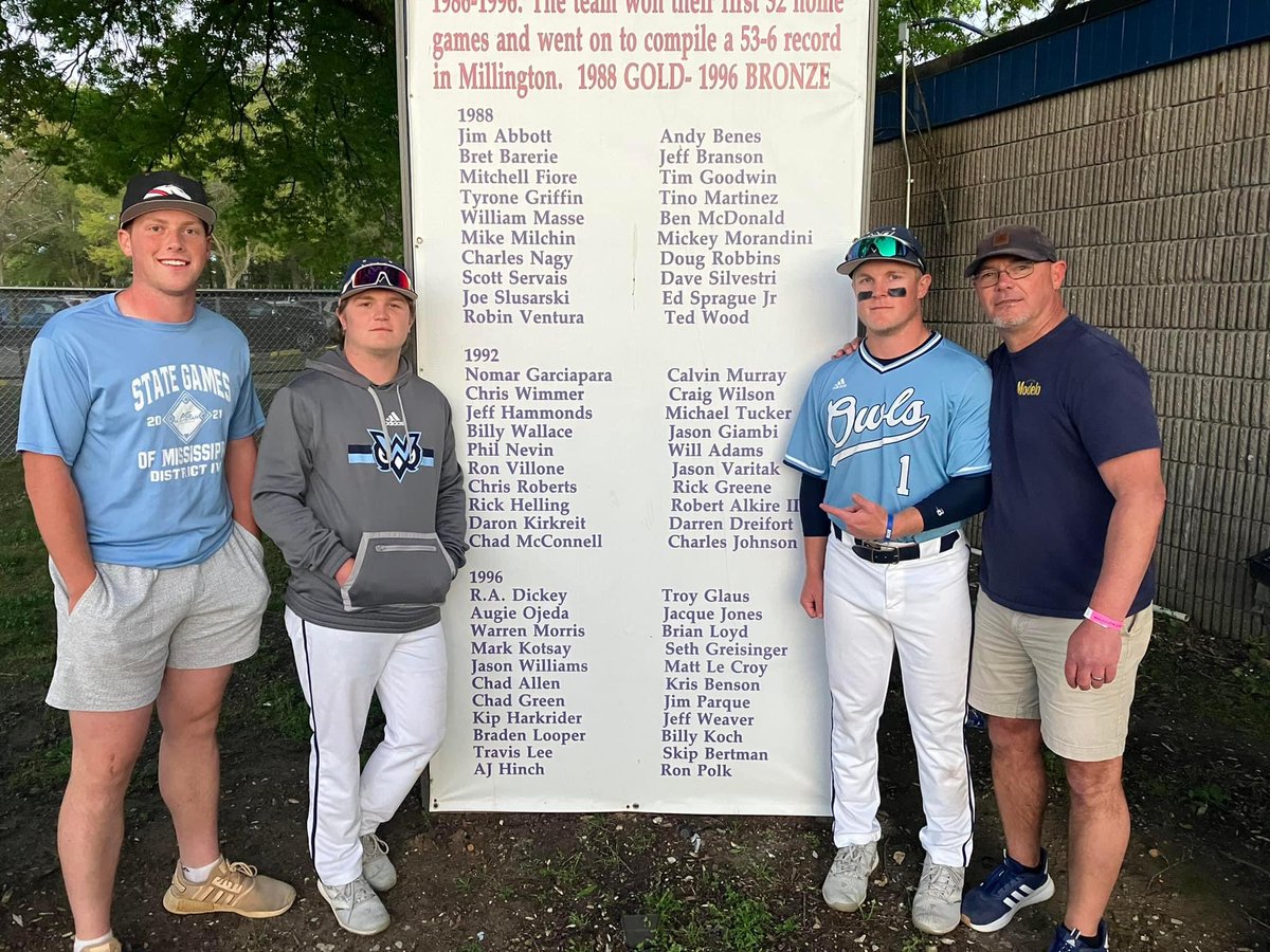 MS_Jays2023's tweet photo. Coach Telano (far right) and current collegiate student athletes/former Jays @alextelano_4 and @elidale_ ran into each other while they were both playing in Millington!  Always great seeing former athletes and coaches enjoying the game at the next level! https://t.co/7lLzKLIDg4