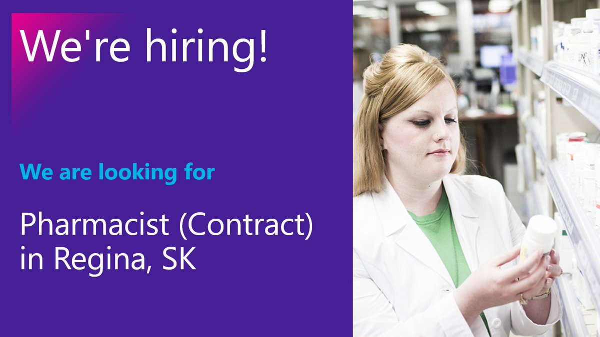 We are hiring for a Pharmacist (Contract) in Regina, Saskatchewan. 

Review the #jobposting and apply today:  bit.ly/4aEa5dK