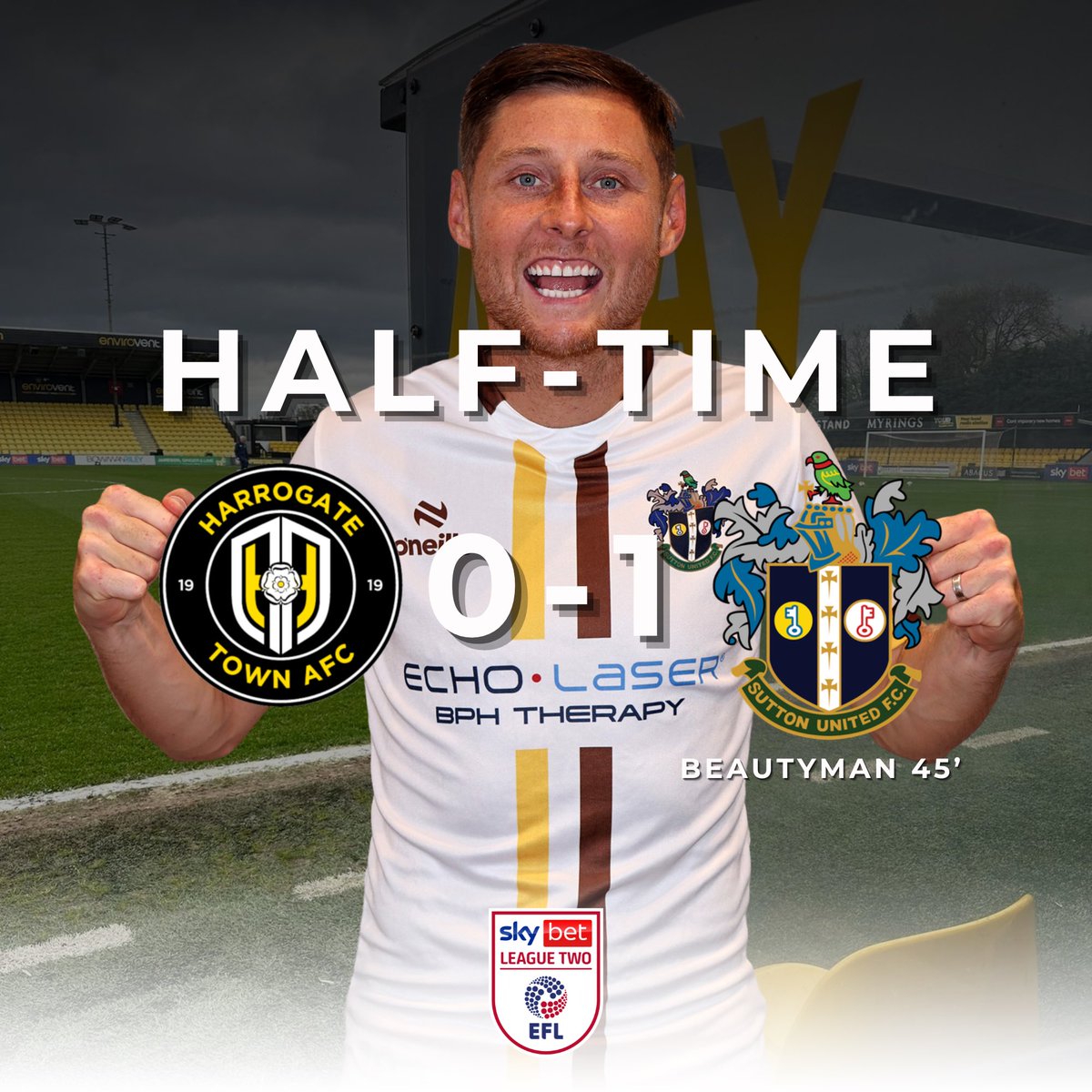 HT | 0-1 BOSH 💛 Right on 45 minutes we take a deserved lead through Beautyman. Keep going lads. #suttonunited