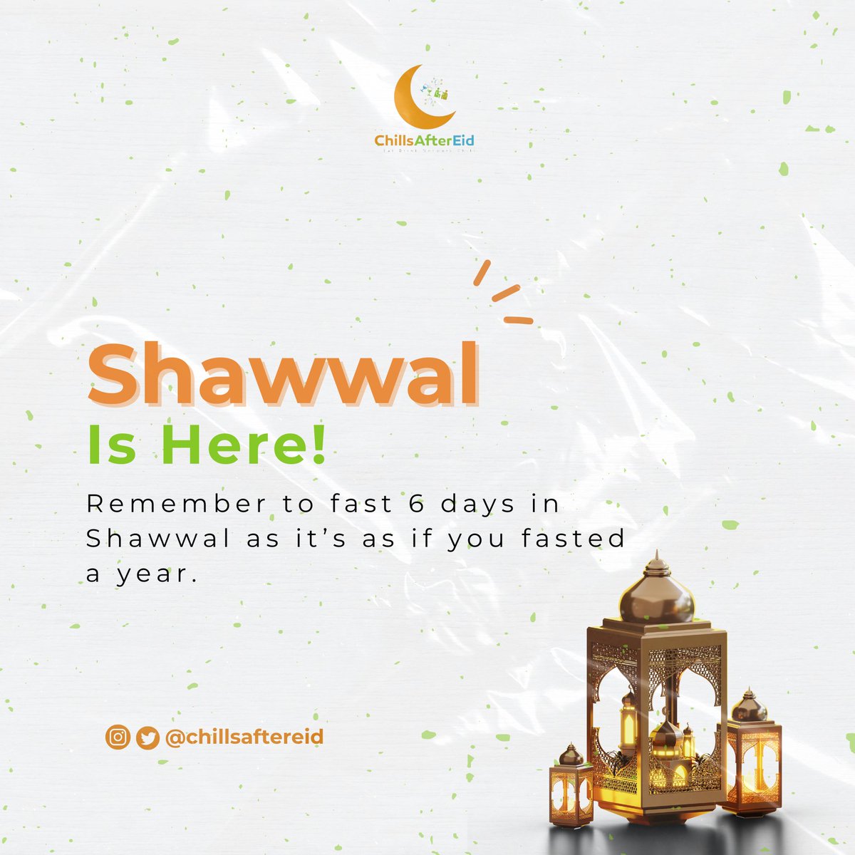 The month of Shawwal has commenced.
May Almighty Allah grant us the strength to complete this, for one is given the reward of a whole year's fast.

#ChillsAfterEid2024 #CAE24 #AfterEidEvent #Ibaadah #Shawwal #Shawwal2024 #MuslimEvent