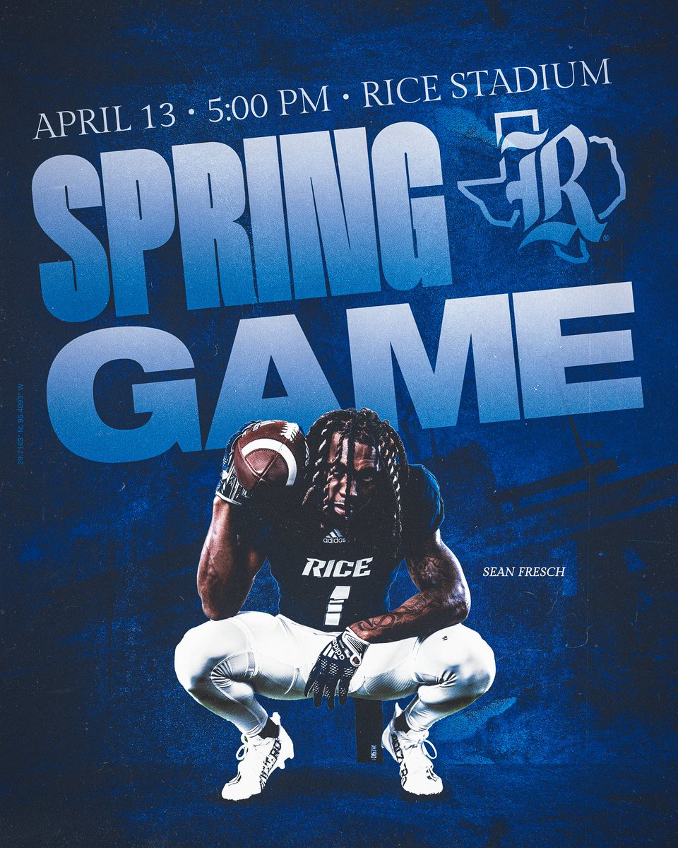 RiceFootball's tweet photo. SPRING IS IN THE AIR 😎

🏈: 2024 Spring Game 
📍: Rice Stadium
⏰: 5 PM 
🎟️: https://t.co/OTw9pPaYBs 

#GoOwls👐 x #RFND https://t.co/2VVRizTDG0