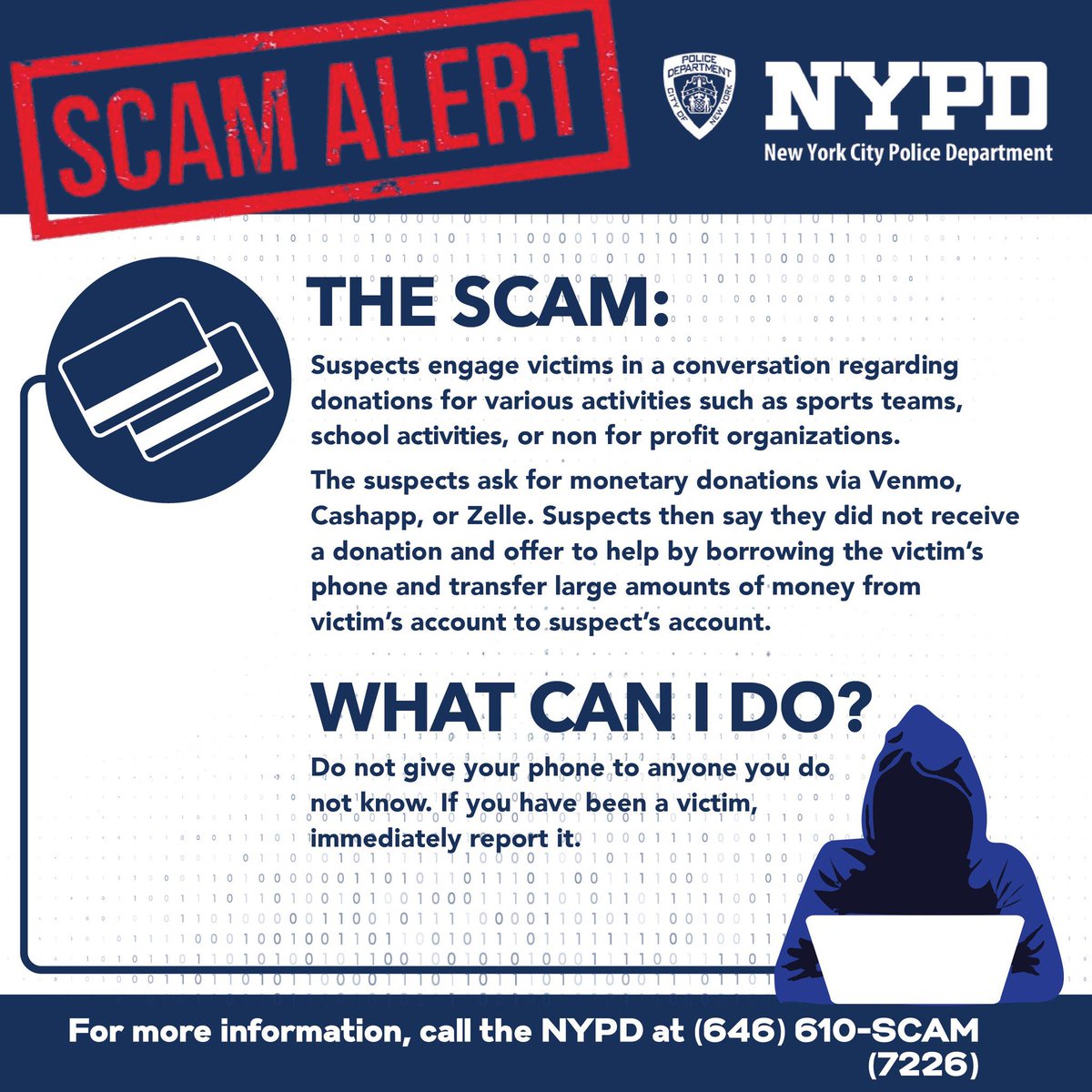 ⚠️Scam Alert⚠️ Be aware of donation scams asking money for sports teams, activities, or non for profit organizations using Venmo, Cash App, or Zelle. Never offer your phone to anyone you don't know❗️