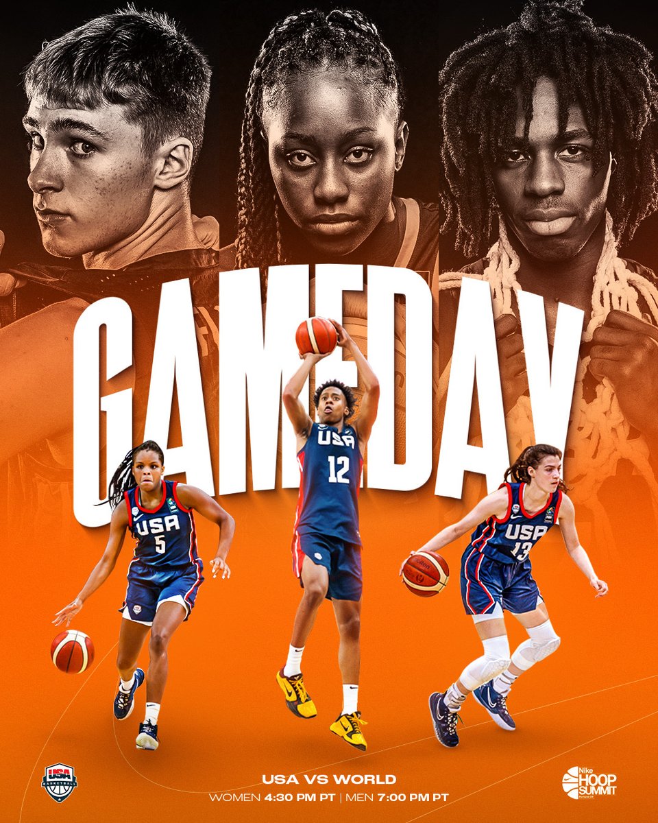 It's 2024 @nikehoopsummit Gameday ⚔️ 🇺🇸 USA vs 🌐 World Select Team Women 4:30 PM PT/Men 7 PM PT 📍 Moda Center 📺 @FS1