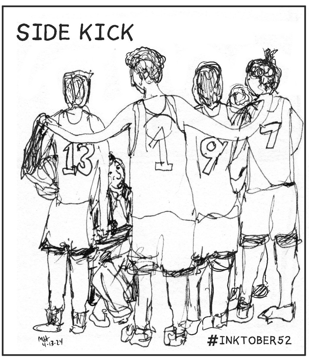 #Inktober52 Side Kick. A sketch from a recent NCAA Basketball Tournament timeout. I thought about how many of these teams are built around a few star players but the supporting cast, a.k.a. the side kicks, are the engine driving the team. #Inktober52SideKick #Inktober #kidlitart