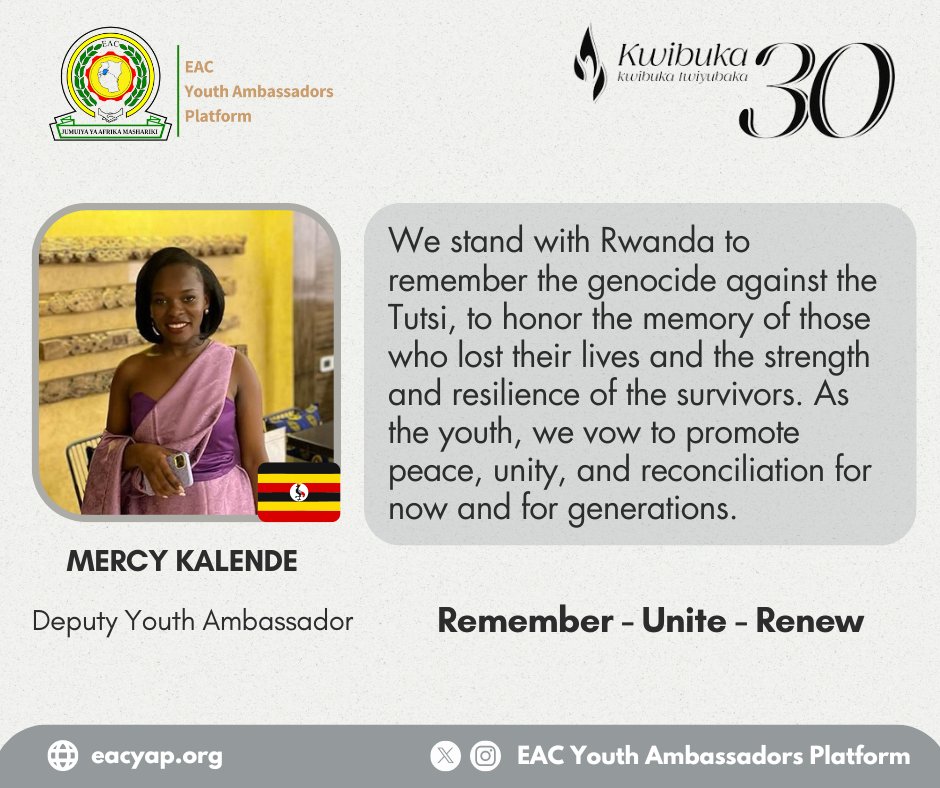 Mercy Kalende, the Deputy EAC Youth Ambassador to Uganda 🇺🇬 #Kwibuka30