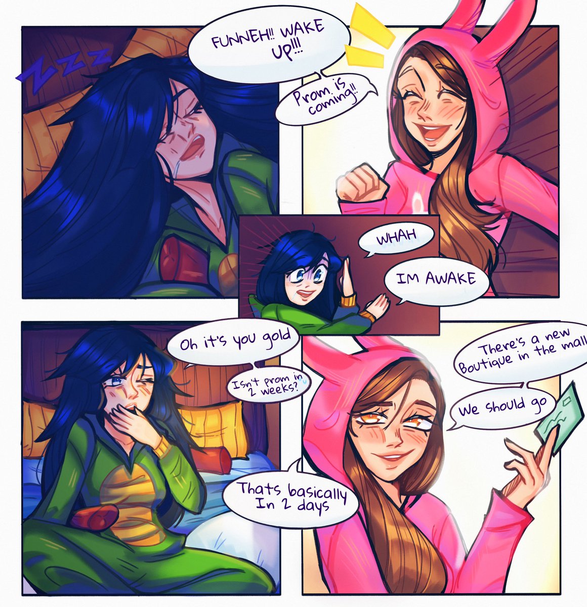 miraicey's tweet photo. Comic for #KREWREACTS @GoldenGlare_ @ItsFunneh @KREWxKF 
We never got a prom episode so I made one 🥹🔥
Comment your favourite dress!!
#yhs #itsfunnehyhs #comic #krewfanart https://t.co/LGRCcyVEB2