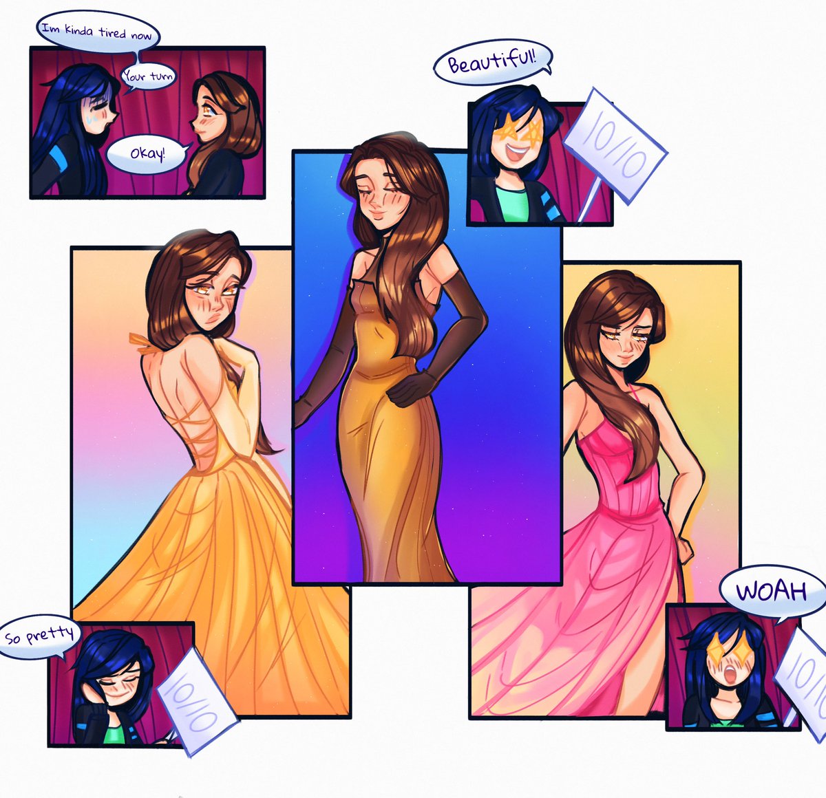 Comic for #KREWREACTS @GoldenGlare_ @ItsFunneh @KREWxKF We never got a prom episode so I made one 🥹🔥 Comment your favourite dress!! #yhs #itsfunnehyhs #comic #krewfanart