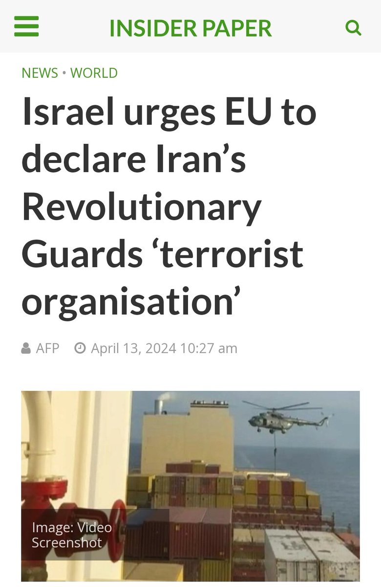 'Israël demande à l'UE de déclarer les Gardiens de la révolution iraniens 'organisation terroriste'.' Cela ne vous rappelle rien ? N'oublions pas qu'Israel a attaqué le territoire souverain d'Iran en Syrie, son ambassade. Maintenant, il veut qu'Iran soit déclaré comme un état