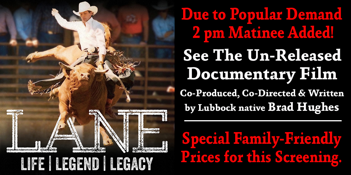 Due to popular demand, we will be adding an additional 2 pm matinee screening of the 'LANE: LIFE • LEGEND • LEGACY' Documentary - FILM ONLY. The documentary will screen on Saturday, April 20th. GET TICKETS NOW! 🎟 > bit.ly/3xC9Mlz or cactustheater.com | #lubbock