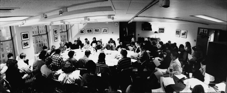 T-3: Saturday Night Live team sitting together for a read-through. Wednesdays are for read-throughs and rehearsals start on Thursday.

Next year they’ll be enjoying their 50th season