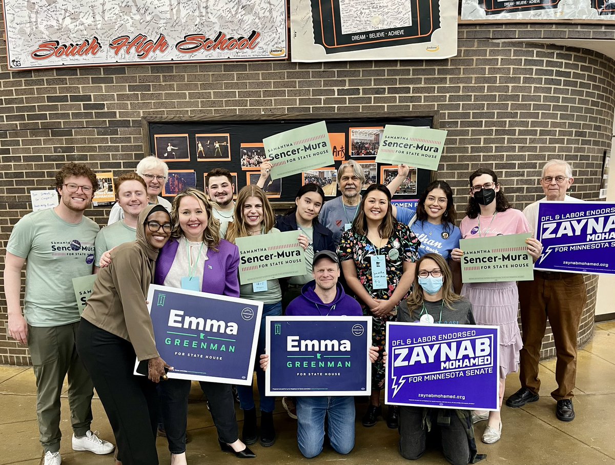 Happy Saturday, from South Minneapolis! I’m so proud to be at South High School, supporting and staffing my friends, Sen. @ZaynabMMohamed and Rep. @SamSencerMura for today’s Senate District 63 Convention! @emmagreenman @SD63DFL 💜💚🩵