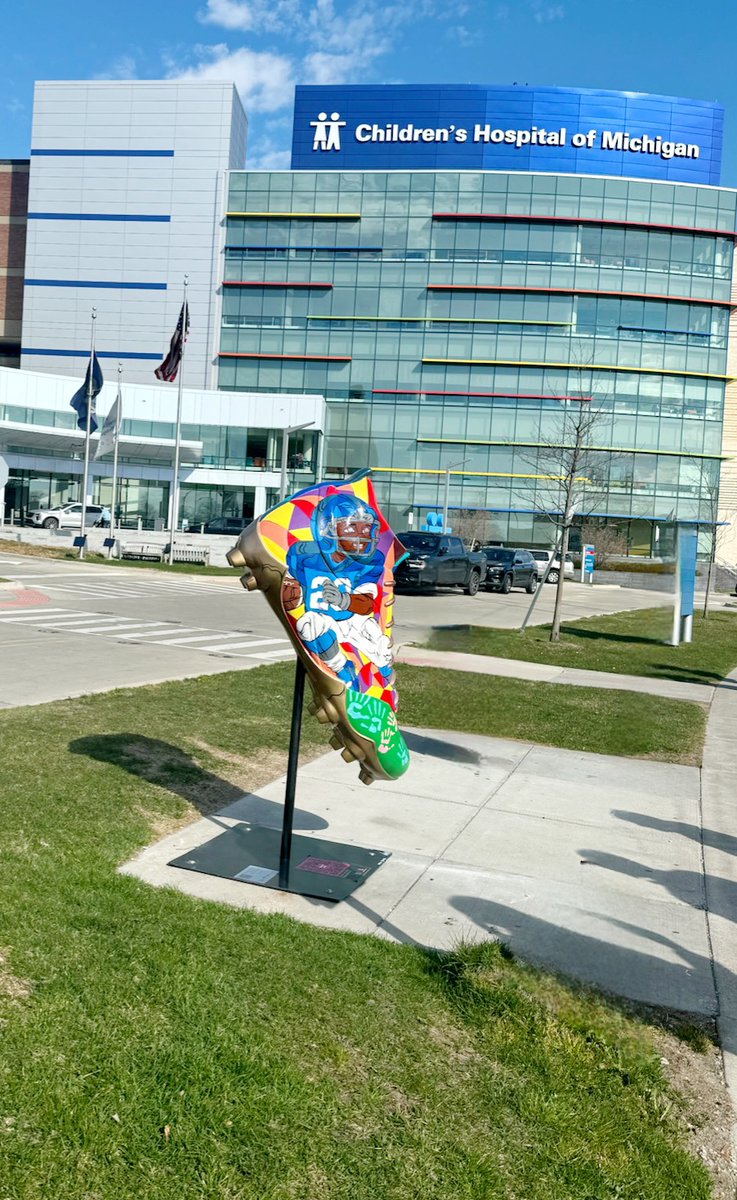 We're ready for the #nfldraft. DMC is part of the 'DCLEATED' art exhibit featuring 20 massive football cleats on display throughout the city painted by local artists. Our cleat will be auctioned to support charities. #detroit #detroitlions #onepride @NFL @visitdetroit