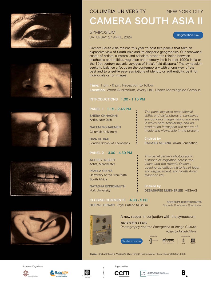 *CAMERA SOUTH ASIA* returns April 27 with artists, curators, scholars from Bangladesh, India, Mauritius, South Africa & more! An afternoon of thinking with images of/on/around South Asia and its contested itineraries. Register & RT! eventbrite.com/e/camera-south… Reception after 🥂
