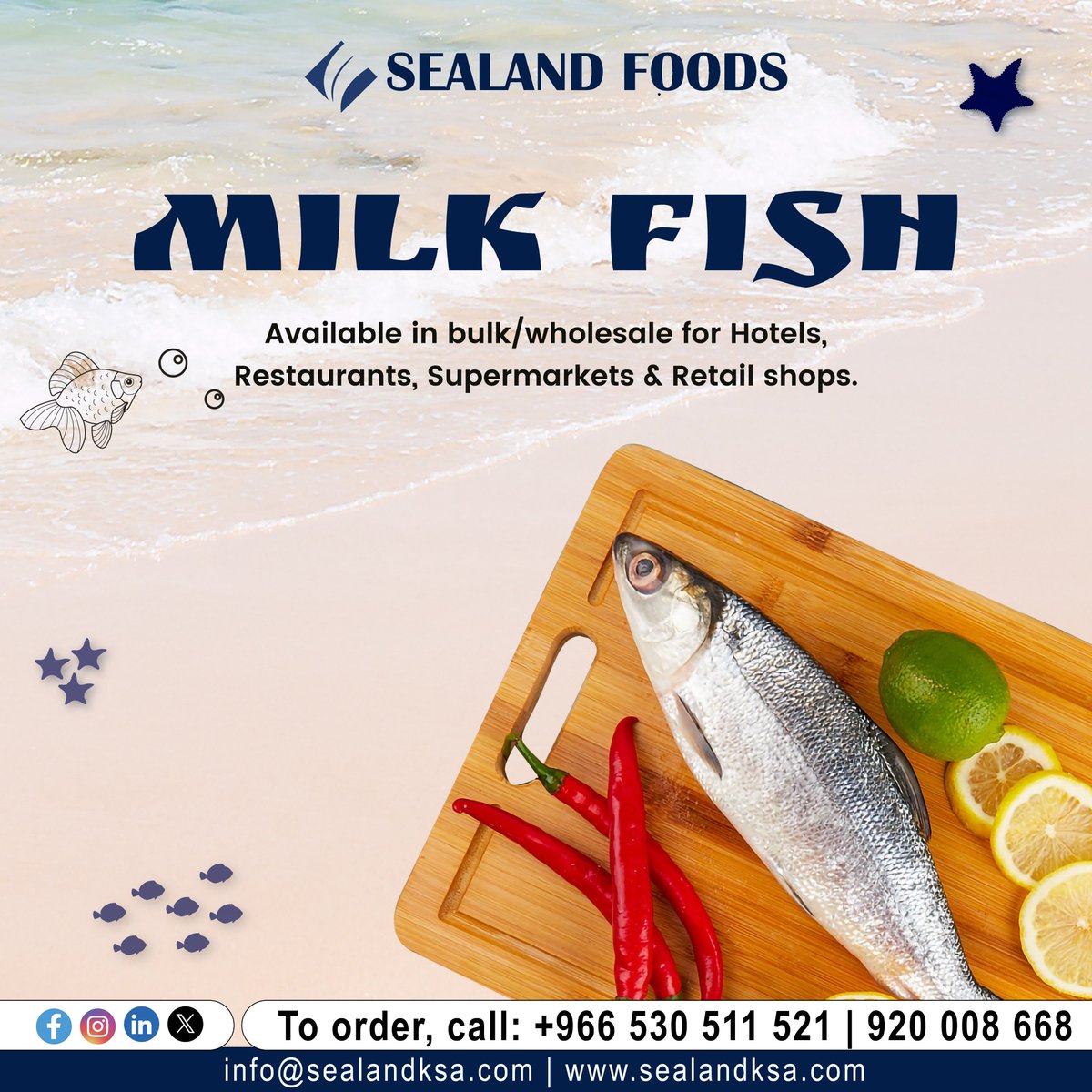 Experience excellence with Sealand Foods' fresh Milk Fish!
#sea #fresh #seafood #freshfood #healthyfood #freshseafood #seafoodlovers #seafoods #seafooddelivery #bestseafood #freshout #seafoodlover #shrimp #tuna #crab #seafoodies #Jeddah #Saudiarabia #finest #fishing #milkfish🐟
