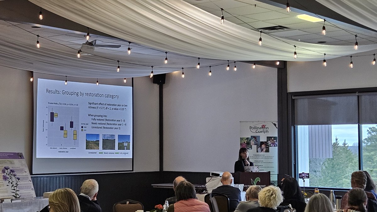 PollinateGuelph's tweet photo. Sisley Irwin speaks about creating urban meadows such as the Meadowway in Toronto, and effects on pollinators at our #PGEvents. Local site features (plantings) more important than larger landscapes, more bees attracted overtime as they establish. https://t.co/bl3DEncLfW
