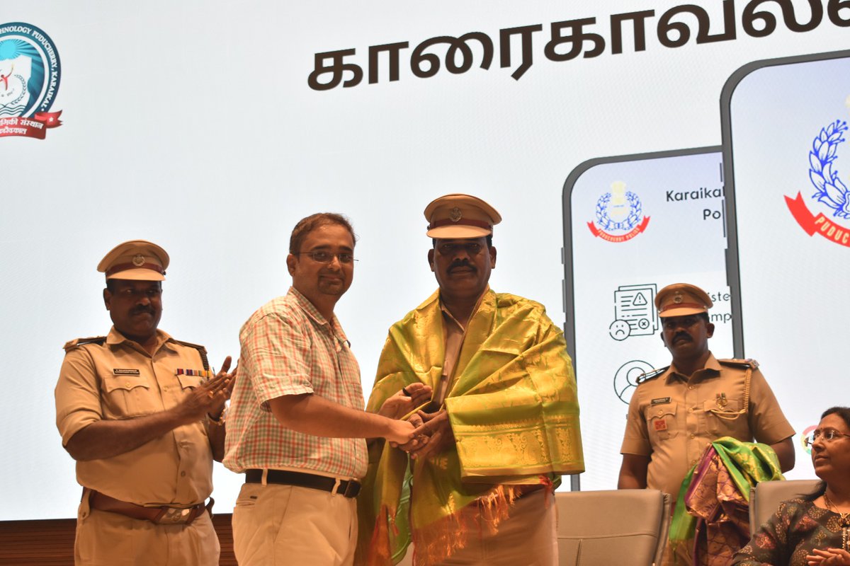 NITPY_CSE's tweet photo. The student developers of the app, Mr. Vikram and Mr. Priyadharshan was felicitated by Shri. Manish, IPS, SSP, Karaikal. https://t.co/a4PhlHSxsQ