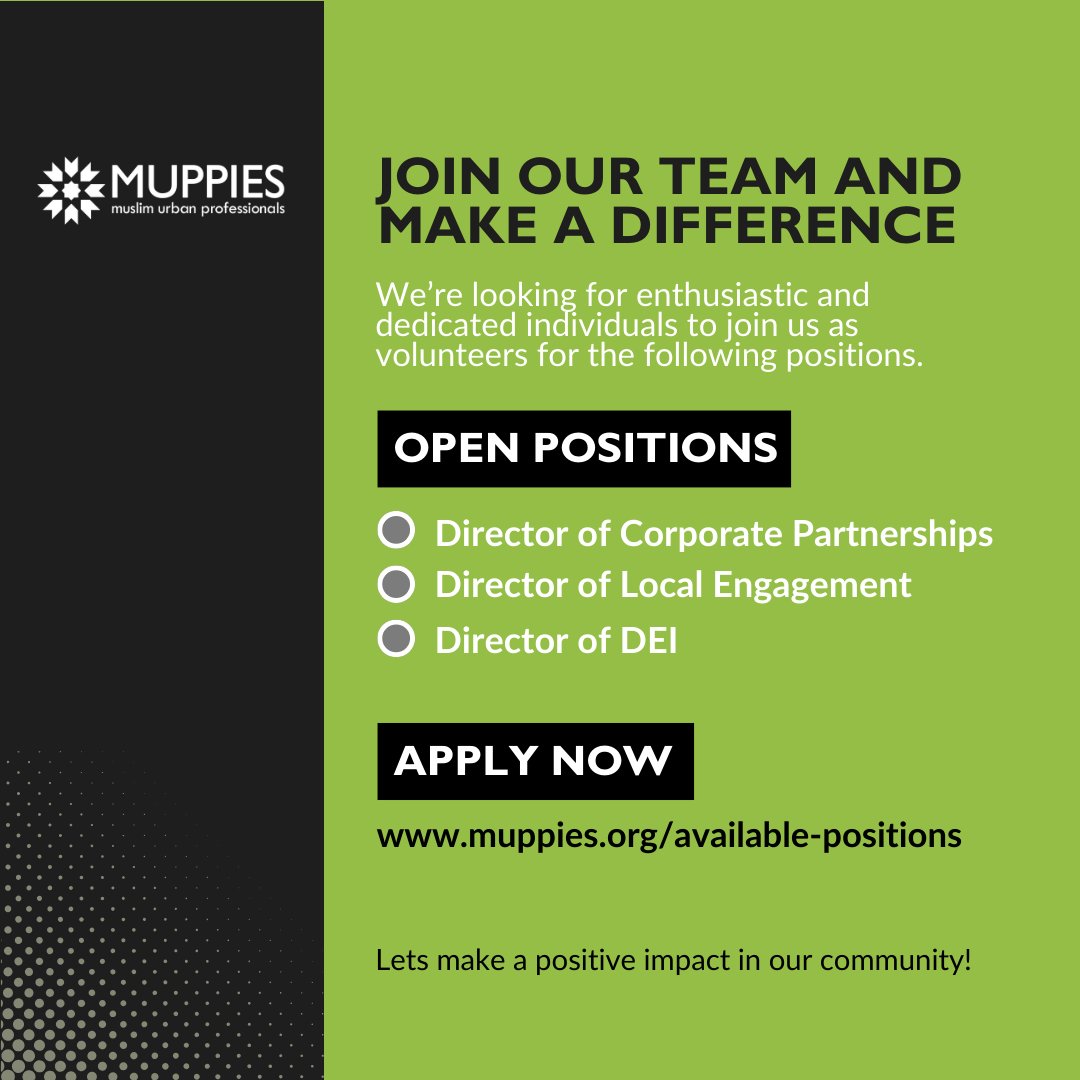 Muppies has exciting #volunteer roles waiting for leaders like you. Ready to contribute your skills and serve the community? 

Apply now: muppies.org/available-posi…

#Muppies #YoungProfessionals #VolunteerOpportunities #ProfessionalDevelopment