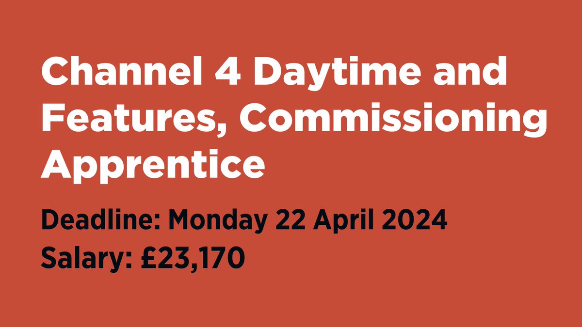 Channel 4 are currently looking for a Daytime and Features, Commissioning Apprentice. The full-time apprenticeship will be based for in Glasgow for 12 months, beginning in January 2025. 📅 The deadline for application is Monday 22 April 2024. 🔗 pulse.ly/wgsioyxseo