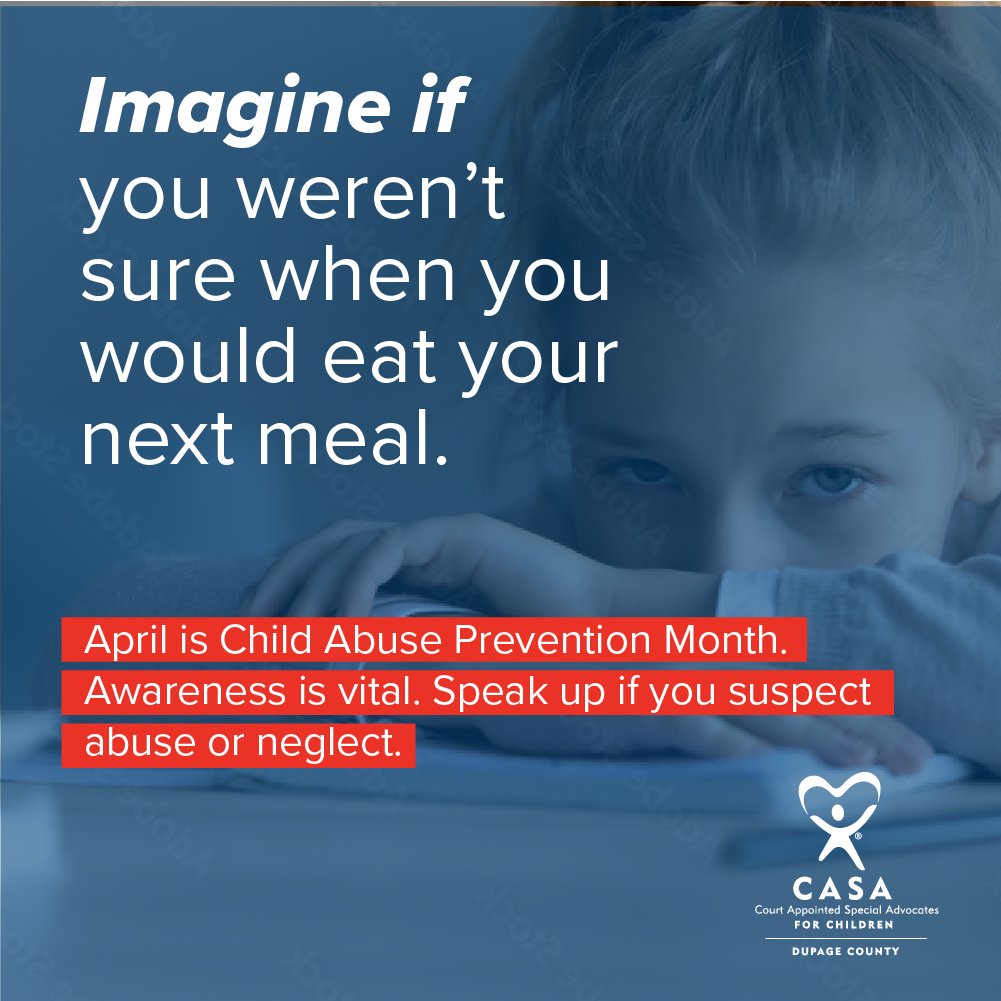 CASAofDuPage's tweet photo. Imagine if you weren’t sure when you would eat your next meal. Not every child has food on the table 3 times a day. Speak up if you suspect the abuse or neglect of a child in your life.

To get involved click here: https://t.co/cjcCT2jVy1

#ChildAbusePrevention #Imagine #Casa https://t.co/kOO8J8RuUi