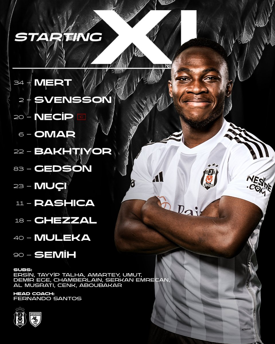 ⚫ TEAM NEWS ⚪ 🧱 Omar and Necip at centre back 🇽🇰 Rashica at midfield 🔙 Muleka returns to starting line-up Come on Eagles! 🦅 #BJKvSAM | #FlyHigh