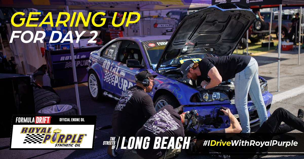 We're gearing up for Day 2 of the @FormulaDrift 2024 season, & warmups are about to begin! Stay tuned today for behind-the-scenes content from The Streets of Long Beach & to learn more about Royal Purple® products. #NoMatterWhatDrivesYou #DriveWithRoyalPurple #FDLB @oreillyauto