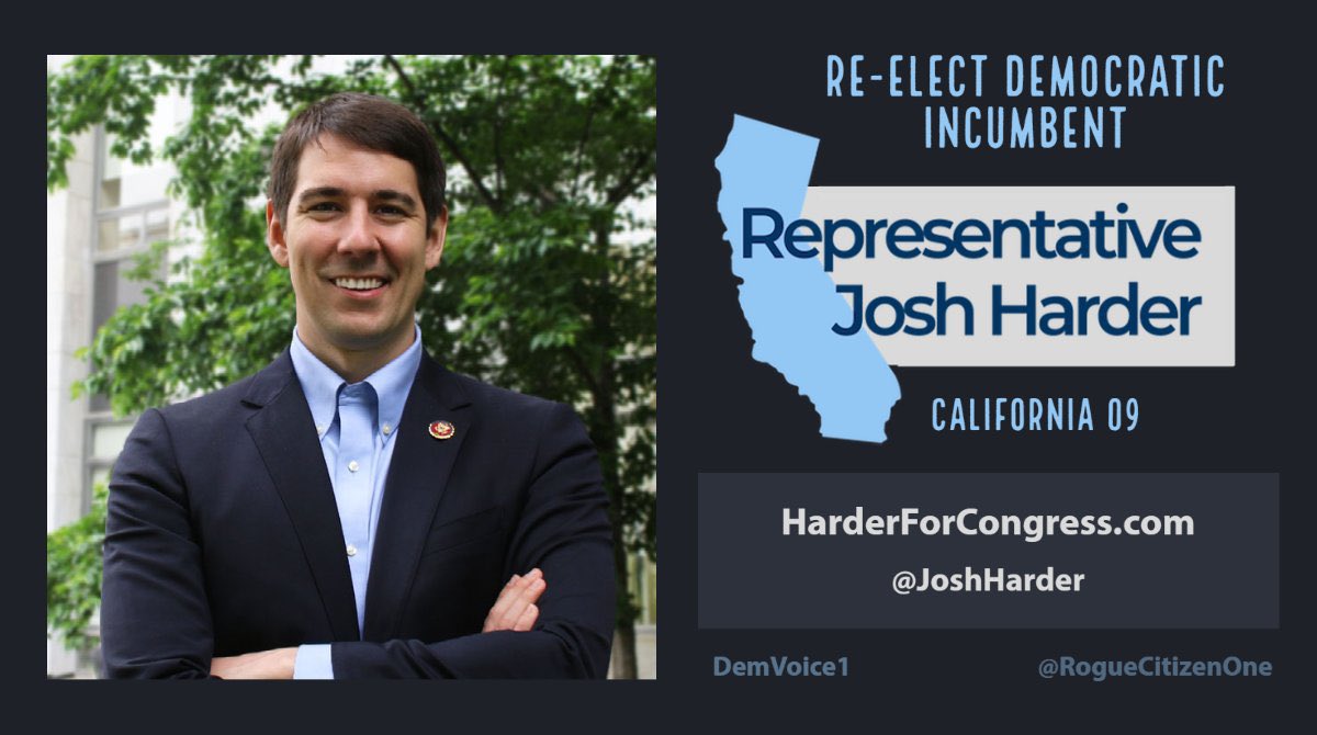 Re-elect Josh Harder to the US House in CA 09. He has won his primary and is now the Democratic candidate. Josh has been representing his district for 2 terms and would like to continue helping his constituents. #VoteBlueToProtectYourRights #wtpGOTV24 #DemVoice1