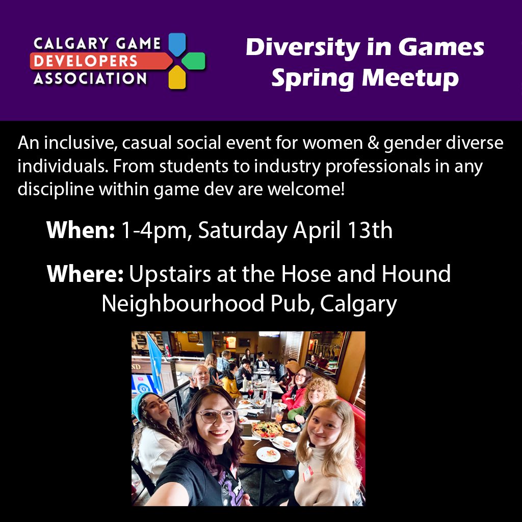 Our Diversity in Games meetup is happening today! 
<a href="/calgarygamedevs/">CalgaryGameDevs</a>