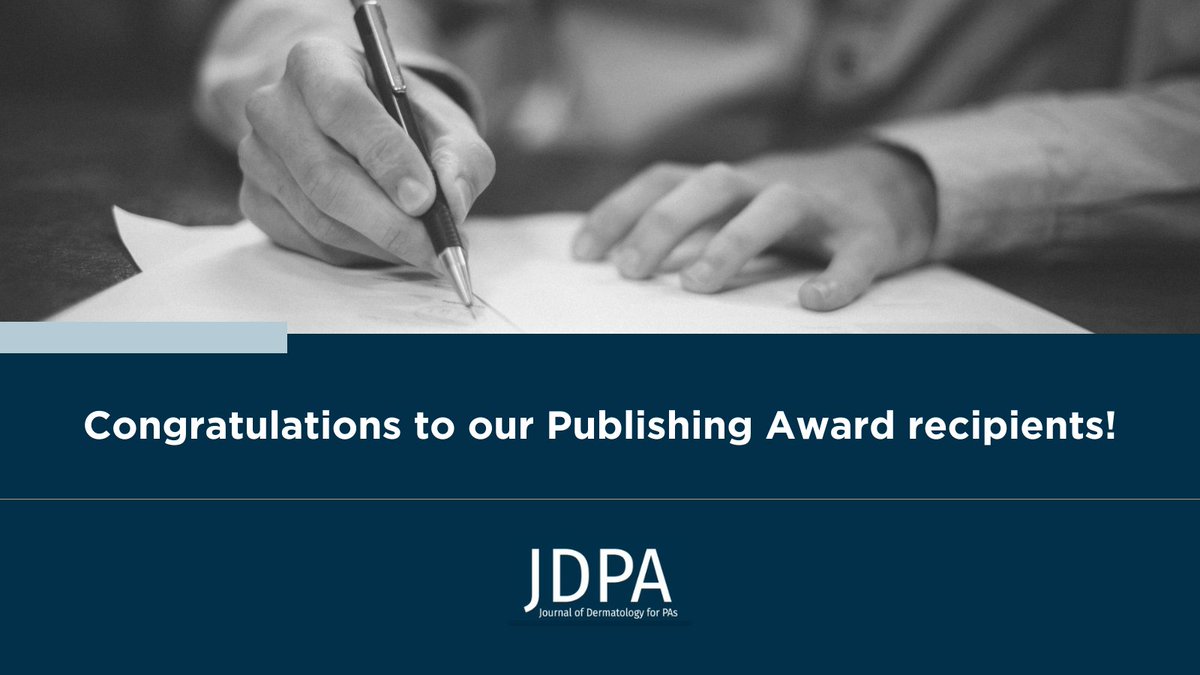 We are pleased to present the second-annual JDPA Publishing Awards! Congratulations to our award recipients! To read the latest edition of JDPA, visit ow.ly/wqYS50RftgN. #jdpa #dermpa #dermatology